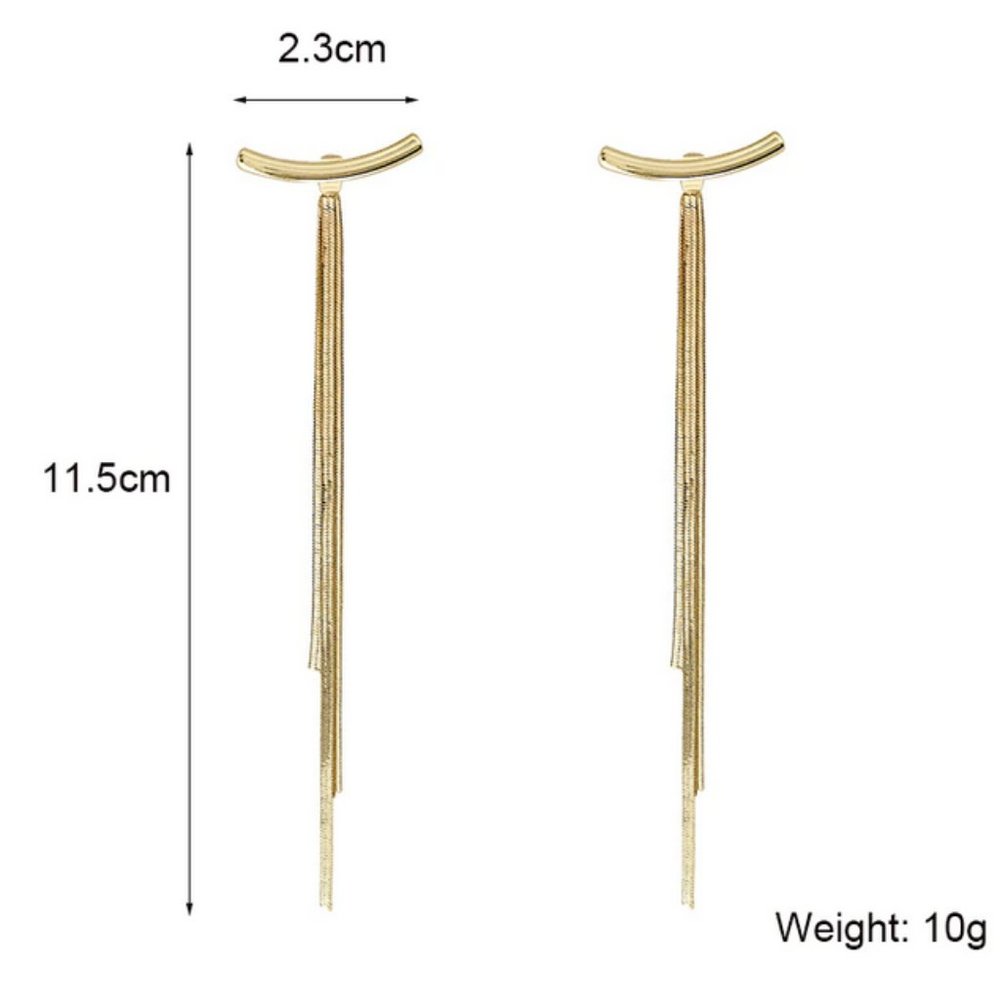 Vintage Gold Color Bar Long Thread Tassel Earrings - Picture 3 of 4